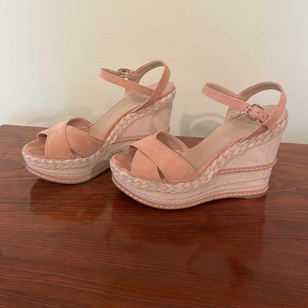 Stuart Weitzman Peach Suede Wedge Espadrilles with Straps size 8.5